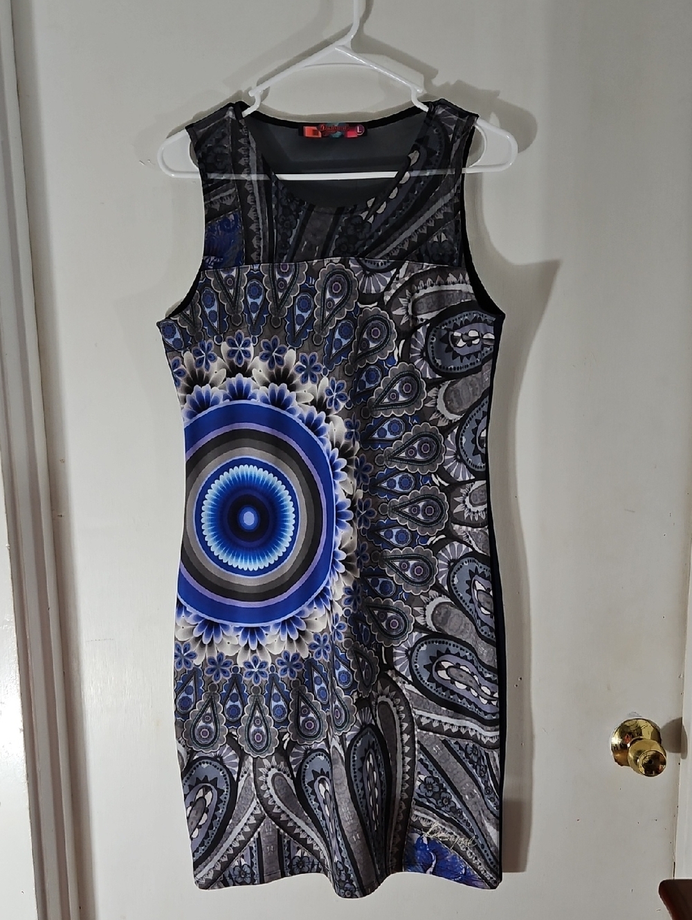 Desigual Blue and Gray Mandala Print Sleeveless Dress L